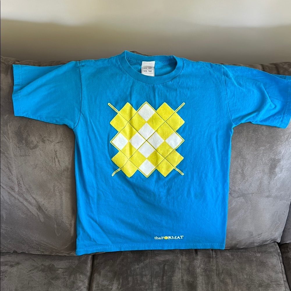 The Format band Blue T-Shirt with Yellow Argyle Pattern